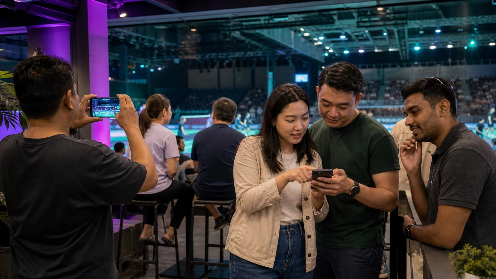 Malaysian sports fans following a live event, creator content and an online community on their phones.