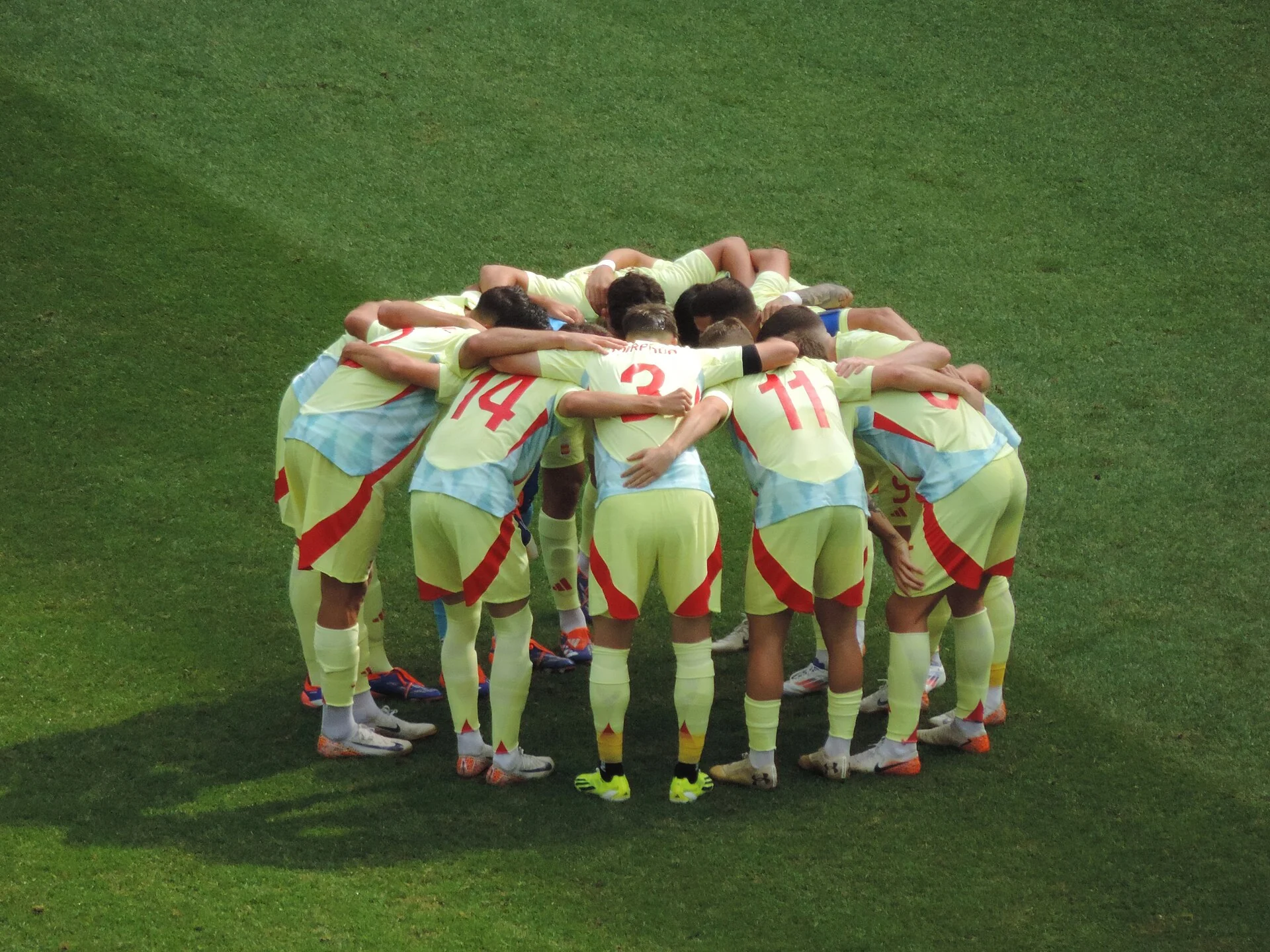 Spain players prepare before an international football match.
