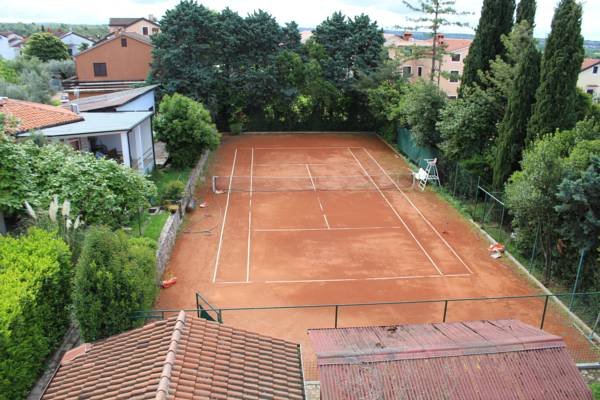 A red clay tennis court near Umag, Croatia.
