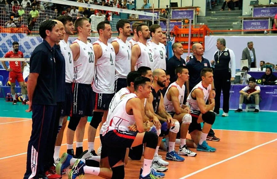 The United States men's national volleyball team during an international match.