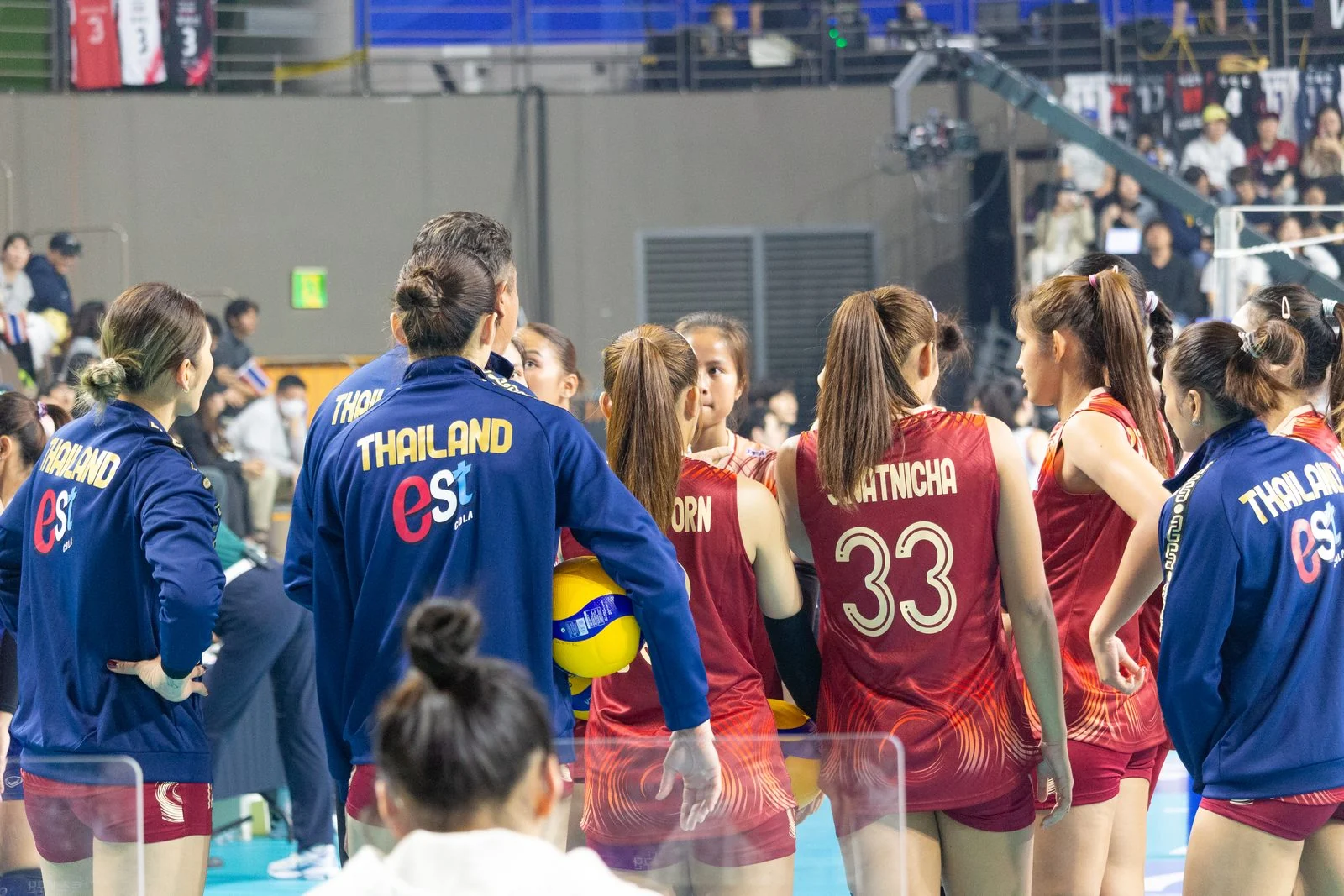 Thailand's women's volleyball team lines up before an international match.