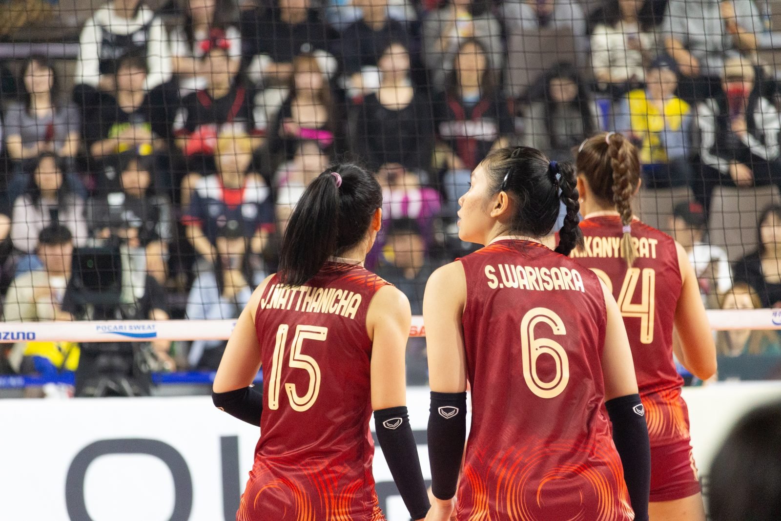 Thailand's women's volleyball team prepares for an international match.