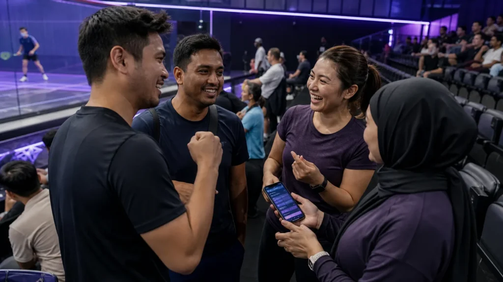 Malaysian sports fans connecting live action with a digital community on a mobile phone